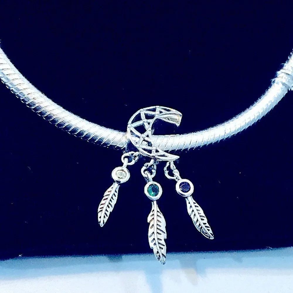 SILVER 925 MOON CATCH-DREAMERS WITH SEMIPRECIOUS STONES CHARM